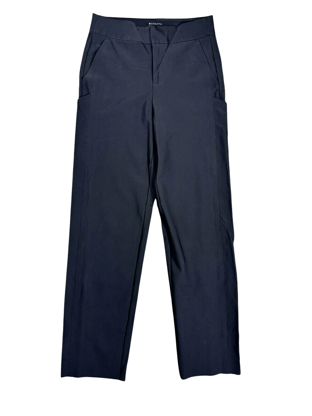 Athleta Stellar Straight Crop Pant 2 Tall Black Split Ankle Pocket Trouser Work